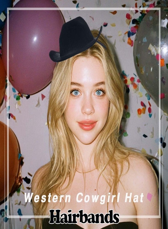 Firuilo Cowgirl Hat Headband Mini Cowboy Hat Headbands Western Cowboy Hairbands Cowgirl Costume Hair Accessories for Women (Black, One Size) - Image 2